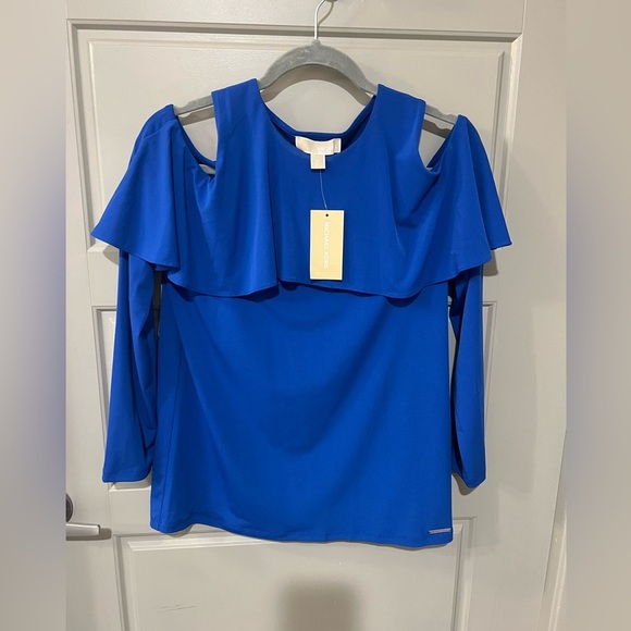 Michael Kors - Women's Blue Open Shoulder Top - Picture 2 of 7